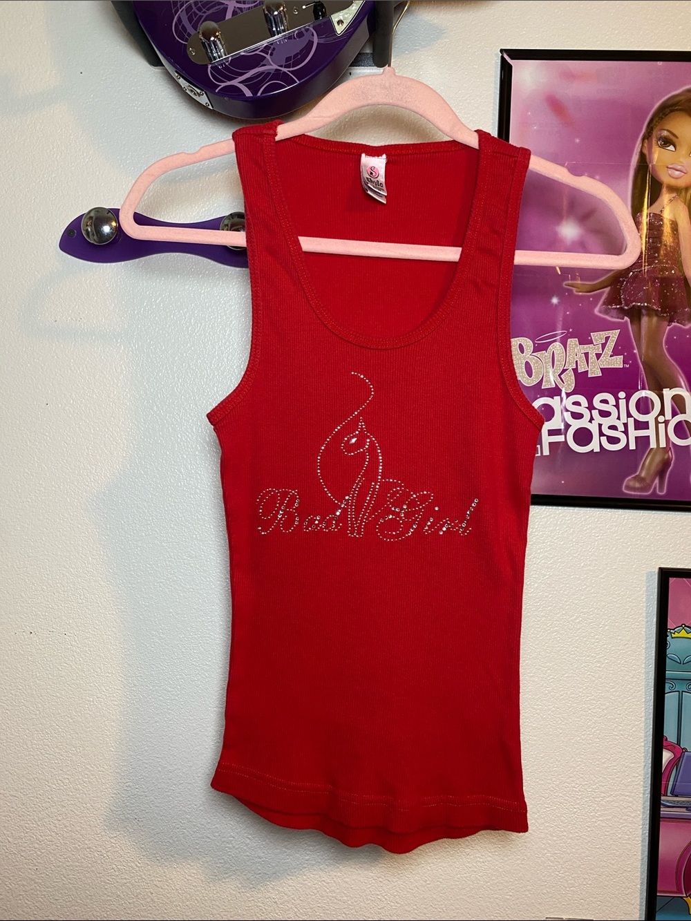 Red Y2K Bedazzled Bad Girl Tank Top